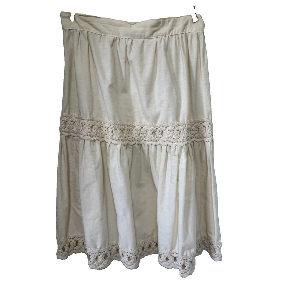 Vtg‎ 70s Jessica's Gunnies Gunne Sax Cream Cotton Prairie Skirt Crochet Lace 13